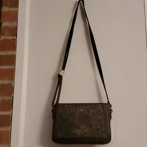 Leather handbag flower embossed shoulder bag